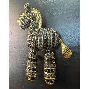 Vintage Zebra Stripes Crystal Rhinestone Brooch Pin B6